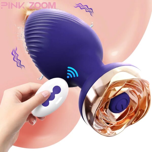 Anal Sex Toy Rose Vibrator for Women Remote Control Butt Plug with 10 Modes Vibrating Prostate Massager Silicone Stimulator - Image 2