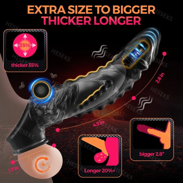 HESEKS Two Bullets Vibrator Ring Clear Cock Ring Extender Reusable Penis Sleeve Ultra-Soft Enlarger Vibrating Dildo Sex Toys Men - Image 2