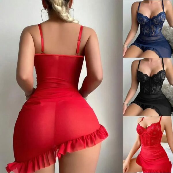 Transparent Underwire Bra Erotic Set Sexy Fairy Lingerie Women's See Through Lace Nightdress Pajamas Sets Delicate Sexy Nighty - Image 5