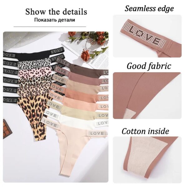 3Pcs/Set Low Waist Sexy Panties Women Thongs Rhinestones Letter Diamonds G-string Sports Thong Shorts Briefs T-back Size XSXL - Image 5