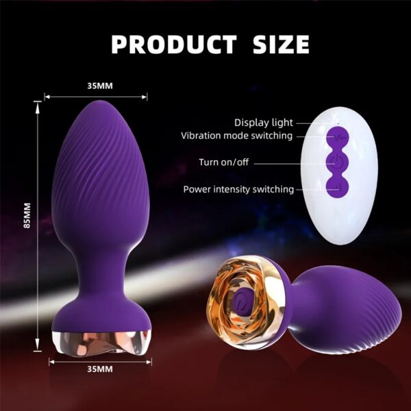 Anal Sex Toy Rose Vibrator for Women Remote Control Butt Plug with 10 Modes Vibrating Prostate Massager Silicone Stimulator - Image 7