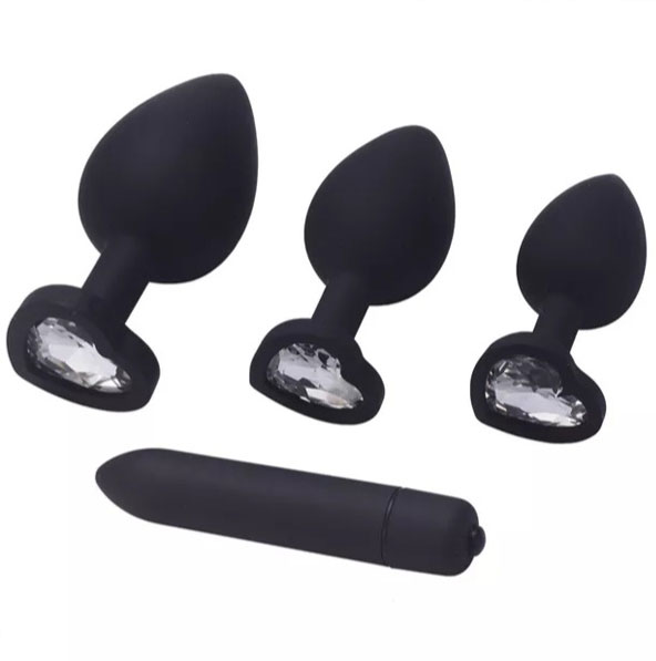 set 3 plugs silicon vibrador bolsillonegro